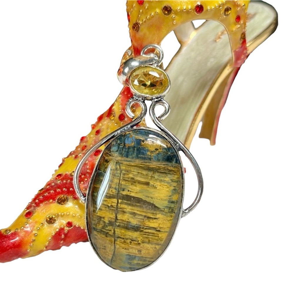 Elegant Silver Tiger eye and Citrine Pendant